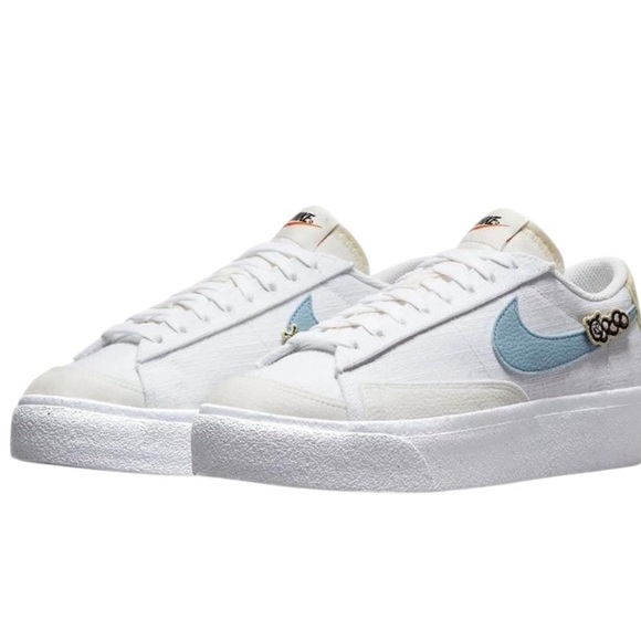 Nike Blazer Low Platform Next Nature White Blue butterfly caterpillar sneakers - Picture 2 of 14